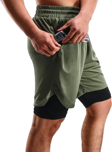 Miniatura 3 de 2 in 1 Mens Shorts Casual 2 Pack, Running Gym Shorts for Men 7 Inch, Workout Shorts Men with Pockets &Towel Loop