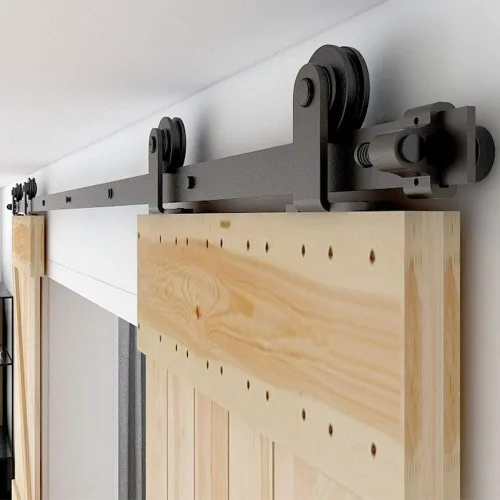 Miniatura 17 de CCJH - Kit de herrajes para puerta corrediza de granero de 10pies, resistente, suave y silencioso, fácil de instalar, p/paneles de puerta indiv.