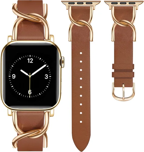 Miniatura 8 de JR.DM Designer Leather Bands for Women,Dressy Fancy Cute Strap with Double U-Shaped Buckle Watch Bands for iwatch Compatible with Apple Watch Series