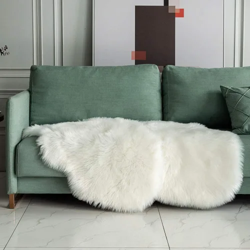 Miniatura 24 de Carvapet Funda de Silla de Piel de Oveja Sintética Suave de Lujo Cojín de Asiento Alfombras de Área de Piel Sintética Suave para Dormitorio, 2 pies