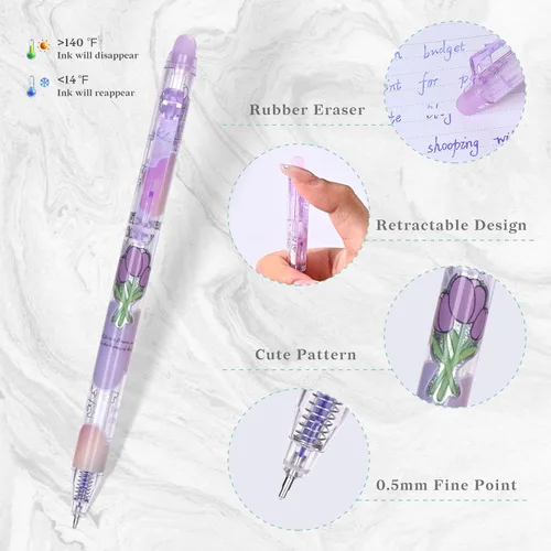 Miniatura 3 de Temiary 12Pcs Bolígrafos de Gel Borrables Lindos, Hacen Desaparecer los Errores, Punta Fina de 0.02 Pulgadas (0.5mm) para Escritura Suave