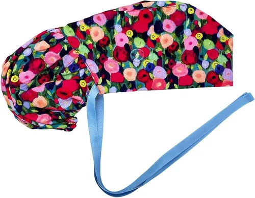 Miniatura 15 de Gorra médica con interior sedoso, gorro de algodón con banda para el sudor y botones, cola de caballo ajustable