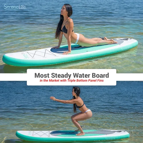 Miniatura 6 de SereneLife 10’ Inflatable Stand Up Paddle Board with Premium SUP Accessories - 32” Wide Stable Design with Non-Slip EVA Deck Pad, for Youth and Verde