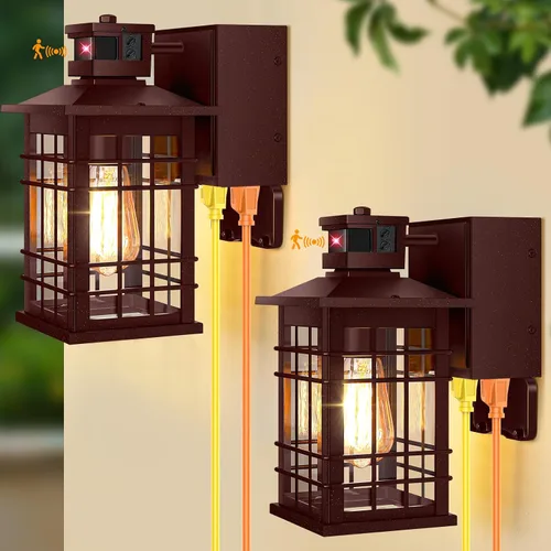 Miniatura 18 de Lámpara exterior con sensor de movimiento para montaje en pared, de bronce aceitado del anochecer al amanecer, impermeable, con base E26, linterna