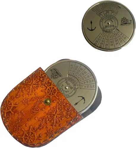 Miniatura 4 de Calendario de 100 años de 3 pulgadas, estilo vintage, mesa de latón, calendario de escritorio, acabado antiguo, regalo unisex para Navidad