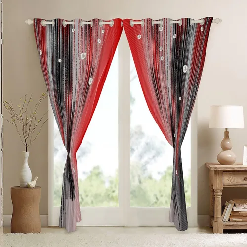 Miniatura 4 de jejeloiu Cortinas rojas y negras para dormitorio (2 paneles, 38 x 45 pulgadas) con líneas geométricas de rayas 30% a 50% cortinas opacas para niños