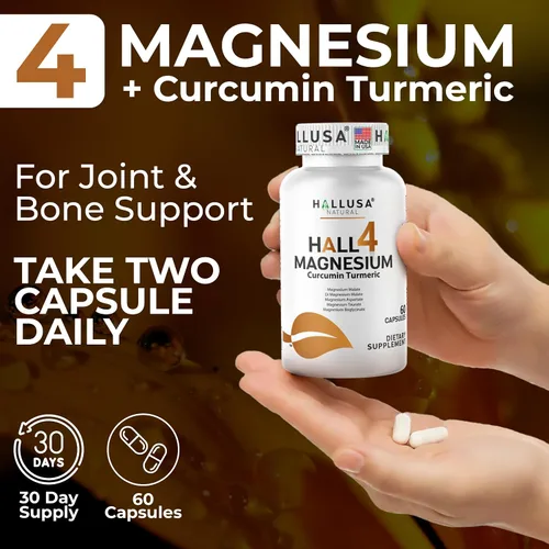 Miniatura 7 de HALL4 Magnesio 60 cápsulas – 4 complejos de magnesio malato, aspartato, taurato, bisglicinato y curcumina cúrcuma – energía, función muscular, salud
