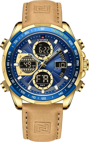 NAVIFORCE Relojes digitales militares para hombre, analógico, cuarzo, impermeable, reloj deportivo multifuncional de cuero