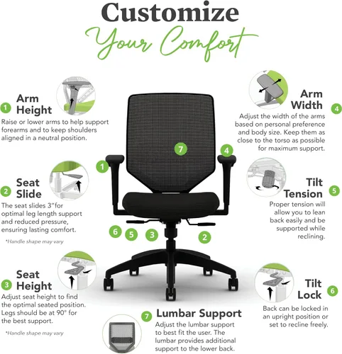 Miniatura 5 de HON Solve - Silla de oficina ergonómica, soporte de malla con respaldo de malla, soporte lumbar ajustable, brazos ajustables en altura, marco