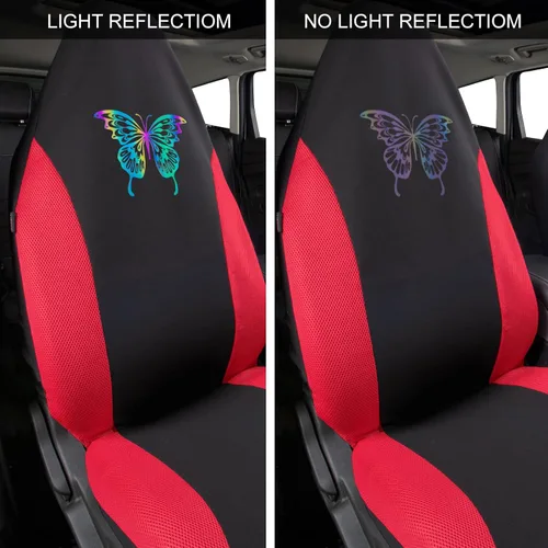 Miniatura 2 de Fundas de asiento delantero de malla de aire 3D color rojo, fundas de asiento reflectantes de mariposa coloridas, compatibles con bolsas de aire