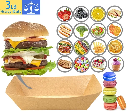 Miniatura 4 de Paquete de 50 bandejas de papel desechables de 3 libras, bandeja de papel kraft grande de alta resistencia, cuencos para aperitivos, palomitas