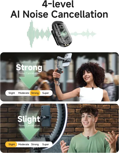 Miniatura 3 de MAONO Wave T1 Mini micrófono inalámbrico Lavalier para iPhone/Android, cancelación de ruido, filtro de voz AI, 30 horas utilizado con estuche