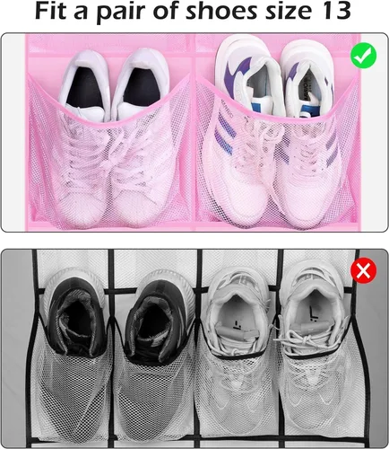 Miniatura 3 de KIMBORA 12 bolsillos grandes de malla sobre la puerta, organizador de zapatos para armario, zapatero colgante para puerta, zapatillas, Rosa