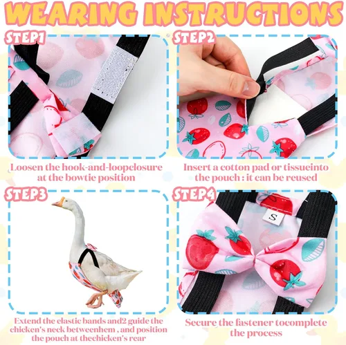 Miniatura 7 de DoubleFill 6 piezas de pañales para gallinas, gallos, patos reutilizables y lavables con lazada para patitos, gallinas, gansos, aves ajustables
