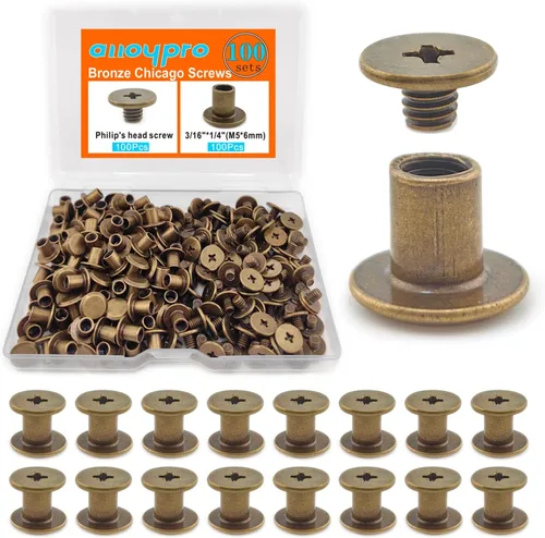 Miniatura 9 de Juego de 50 tornillos de fijación Chicago de bronce, kit surtido de remaches de uñas, botón Chicago, decoración de cuero, encuadernación redonda