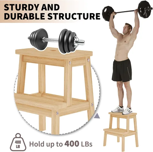 Miniatura 6 de HOUCHICS Taburete para adultos con 400 libras para ayudante de paso de noche para cocina, baño, dormitorio (madera)