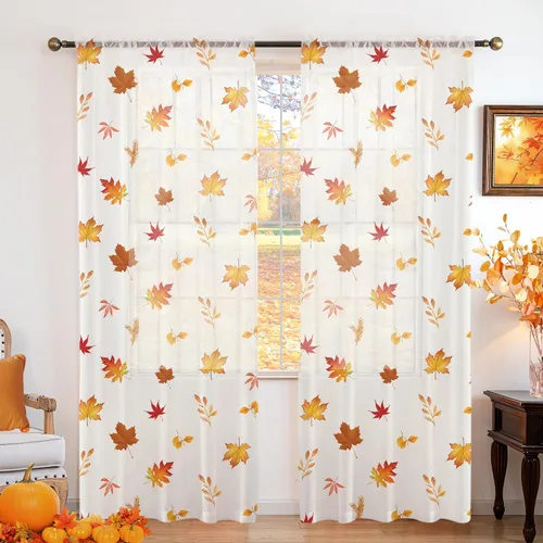 Miniatura 25 de youleyar Cortinas traslúcidas florales para sala de estar, 2 paneles de 54 pulgadas de largo, cortinas semitransparentes blancas con estampado