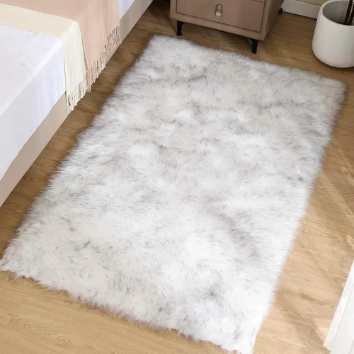 Miniatura 79 de Goolela Alfombra esponjosa de piel sintética de oveja sintética de 4 x 6 pies, color gris, para dormitorio, mesita de noche, alfombra suave de felpa