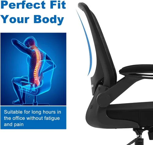Miniatura 5 de Silla de oficina en casa, silla de escritorio ergonómica con soporte lumbar ajustable y reposabrazos abatibles, silla de computadora de malla
