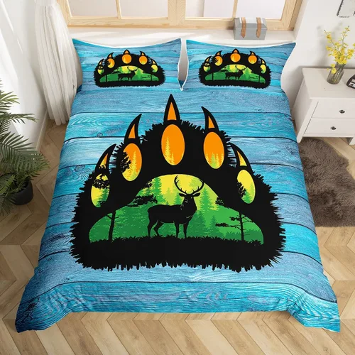 Miniatura 11 de Juego de funda de edredón de oso para niños, juego de ropa de cama de animales salvajes para niños, naturaleza, vida silvestre, oso, pájaro, juego