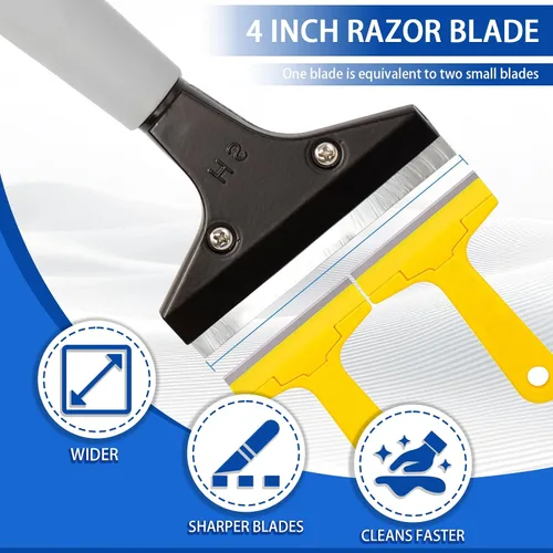 Miniatura 4 de Rascador de suelo resistente mango largo, rascador de piso de hoja de afeitar de 61 pulgadas y 4 pulgadas, ajustable con 10 cuchillas de metal