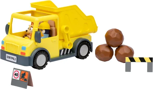 Conjunto de juguete de camión volquete Bluey, juguete de camión volquete resistente con 2 figuras articuladas y 3 enormes rocas, juguetes de