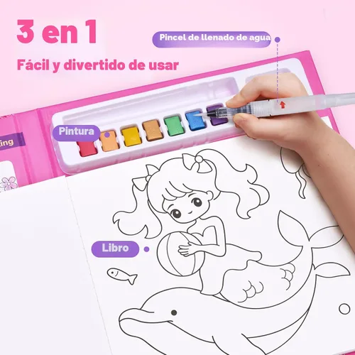 Miniatura 3 de JoyCat Libros para Colorear con Agua, Actividad de Arte y Manualidades, Arte de Princesa Sin Desorden para Niños de 4-8 Años, Kits y Suministros
