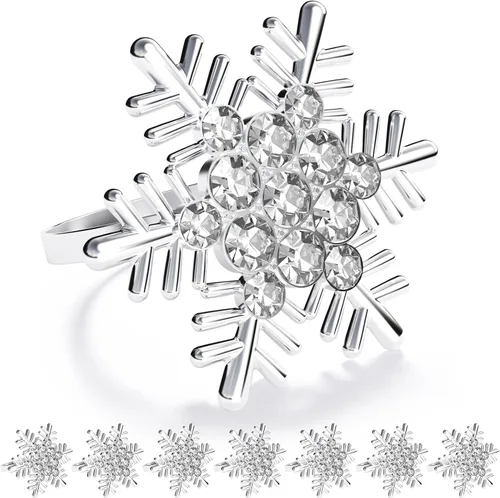 Miniatura 27 de ZeeDix Juego de 6 servilleteros de corona de Navidad, servilleteros de Navidad para servilletas de tela, servilleteros de Navidad para Acción