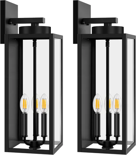 Miniatura 12 de Paquete de 2 lámparas de pared para exteriores, faroles impermeables y modernos, dispositivos de iluminación para porche, con casquillo E26