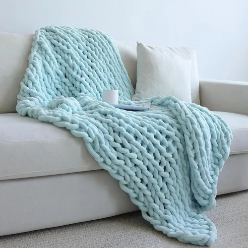 Miniatura 6 de Maetoow Manta de punto grueso de felpilla (40 x 50 pulgadas), hecha a mano, cálida y acogedora para sofá, cama, decoración del hogar, banco