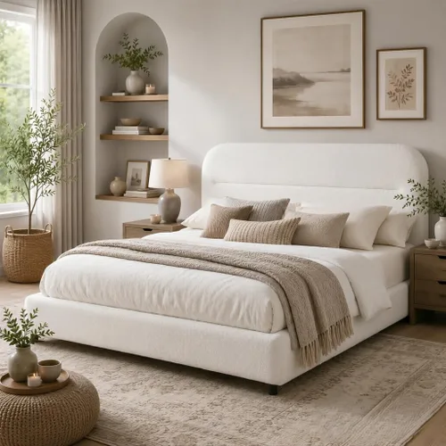 Miniatura 23 de HOMBCK Marco de Cama Boucle Tamaño Twin, Marco de Cama Tapizado con Cabecero, Marcos de Cama Twin para Niños, Pie de Cama Engrosado/Esquinas