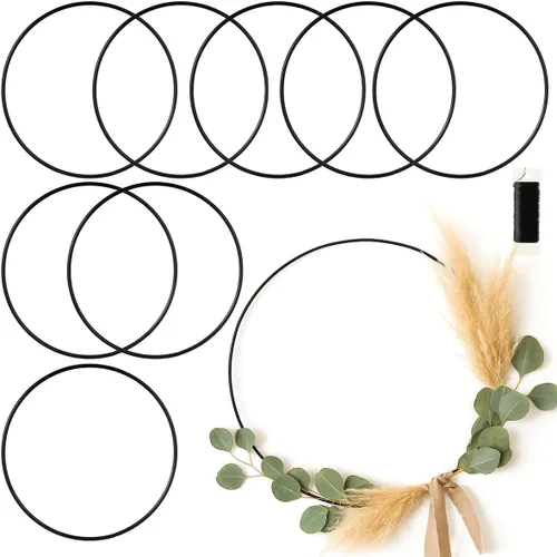 Miniatura 13 de Paquete de 8 aros florales de metal de 12 pulgadas para manualidades, anillos de macramé, coronas, anillos de atrapasueños, coronas, anillos