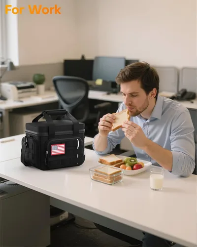Miniatura 8 de HOTOR Lonchera para hombres y mujeres, bolsa de almuerzo aislada con múltiples bolsillos, bolsa térmica táctica para el trabajo, senderismo, Negro