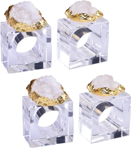 Miniatura 8 de AMOYSTONE Servilleteros de cristal natural con forma de citrino cuadrado, juego de 4 servilleteros con base decorativa de vidrio, irregular, 2.5