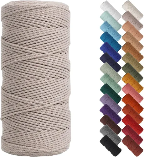 Miniatura 29 de Cordón de macramé de 1/8 pulgadas 220 yardas (200 metros) suministros naturales de macramé, hilo de macramé, cuerda de algodón de color, cuerda