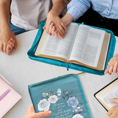 Miniatura 7 de DEHITE Funda para la Biblia para mujer, bolsas de transporte de la Biblia, tamaños medianos y grandes, ranuras para bolígrafos, tela de primera