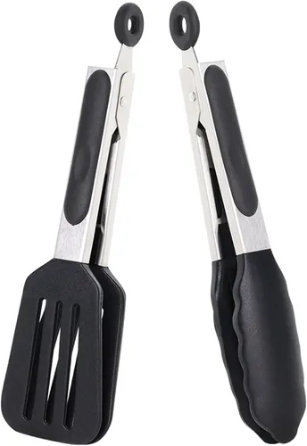 Miniatura 9 de Juego de 3 pinzas de cocina de 12 pulgadas, pinzas de silicona con puntas de silicona y mango de acero inoxidable, pinzas para cocinar, hornear