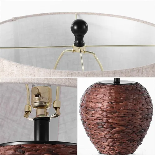 Miniatura 6 de JONATHAN Y JYL6501B Alaro 24.5" lámpara de mesa de estilo granja costera de jacinto de agua LED para recámara, sala de estar, oficina, marrón oscuro