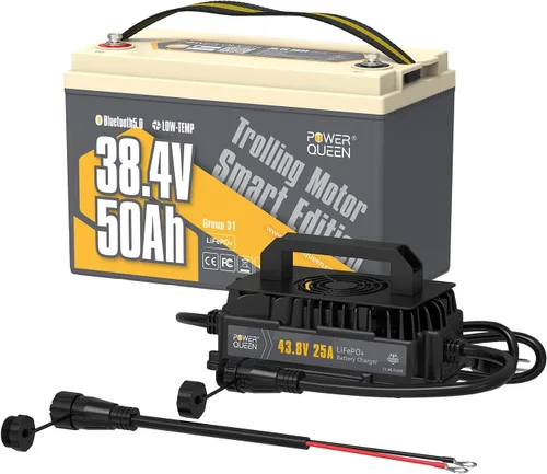 Miniatura 15 de Power Queen Batería LiFePO4 de 12.8 V 50 Ah con cargador de batería LiFePO4 de 14.6 V 10 A, BMS integrado de 50 A, batería de ciclo profundo