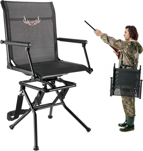 Miniatura 10 de VEVOR Silla de caza, giro silencioso de 360°, silla ciega portátil plegable, asiento de taburete de acero resistente con patas giratorias