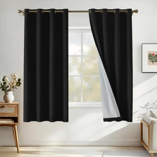 Miniatura 48 de Cortinas de lino 100% opacas para dormitorio, cortinas opacas de 45 pulgadas de largo, cortinas de oscurecimiento de habitación para sala de estar