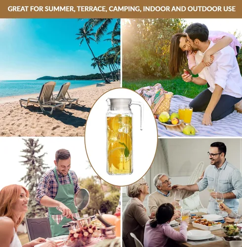 Miniatura 8 de Jarra de vidrio con tapa, juego de 2 jarras de agua de vidrio de 34 onzas, jarra de agua fría para té helado, limonada, café, elegante y moderno