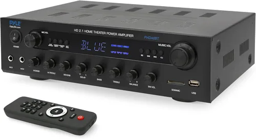 Pyle Receptor Amplificador Estéreo de 400W - Amplificador de Audio BT para el Hogar con Lectores USB/SD, Radio FM, Aux de 3.5mm, Fono, Entradas