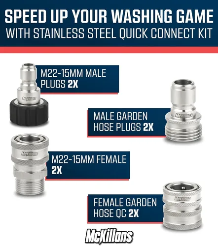 Miniatura 3 de McKillans® M22-15mm - Juego de conexión rápida para lavadora a presión, M22-15mm a desconexión rápida macho hembra de 3/8" para lavadora de potencia