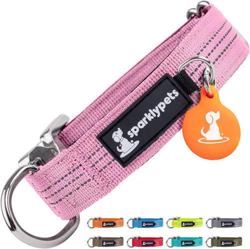 Miniatura 22 de SparklyPets Collar de perro ancho de servicio pesado con hebilla cromada de liberación rápida, collar táctico grueso para perro con rayas Azul