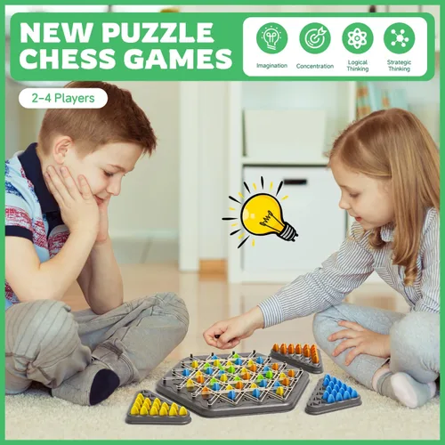 Miniatura 4 de Juego de Ajedrez Triangular de Cadena, Juegos de Mesa de Estrategia para Niños de 6-8-12 Años, Juegos de Mesa de Ajedrez para Adultos