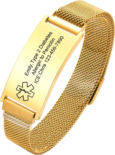 Miniatura 40 de VNOX Pulsera de identificación de alerta médica para hombres y mujeres, pulseras de alerta médica con grabado personalizado para mujeres y hombres