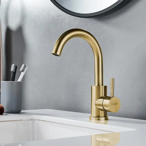 Miniatura 3 de Grifo de Fregadero de Barra Húmeda de Un Solo Agujero Dorado Cepillado, Grifo de Fregadero de Baño Moderno de Una Sola Manija, Grifo de Preparación