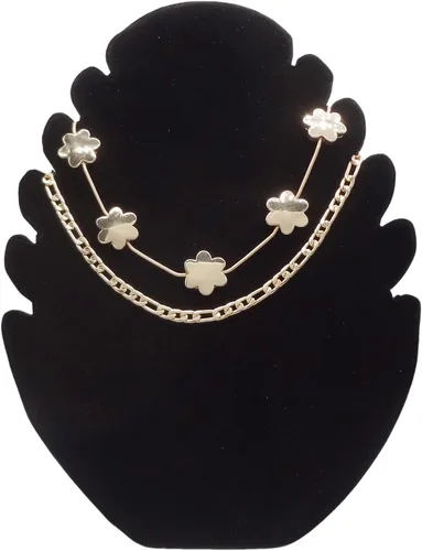 Miniatura 2 de Delicado collar chapado en oro en capas, cadena de serpiente, eslabones de perlas, clip de papel, cadena Figaro, flor de metal, colgante de sol