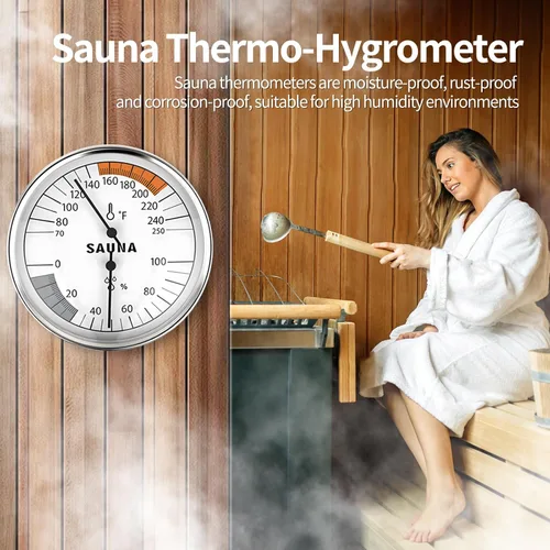 Miniatura 7 de Termómetro de sauna, termómetro de habitación interior, higrómetro 2 en 1 para baños de sauna, no requiere